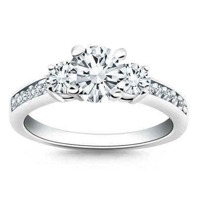Anillo de Compromiso de Tres Piedras en Oro Blanco de 14k con Banda de Diamantes