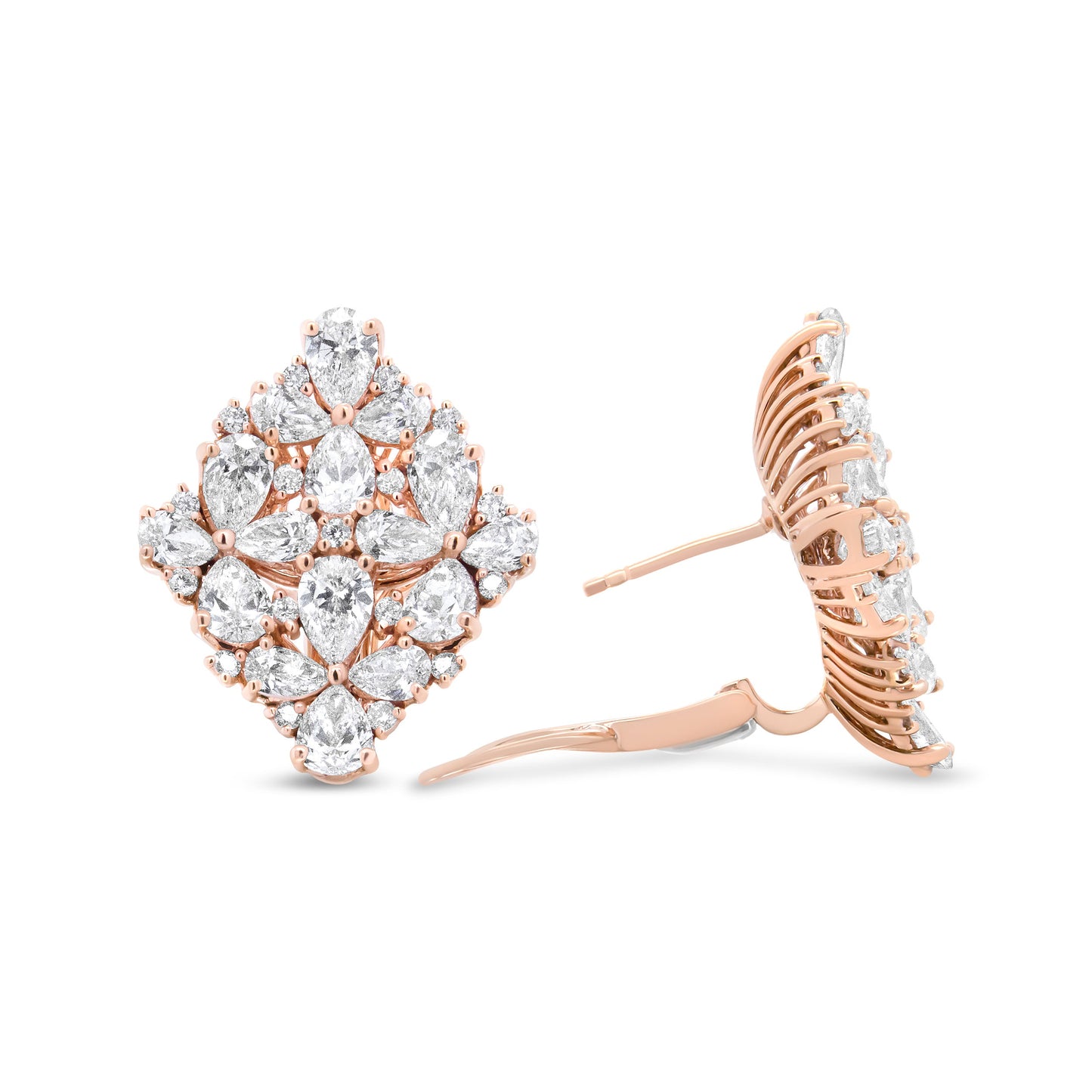 Pendientes Omega de Diamantes en Flor de Oro Rosa de 18K
