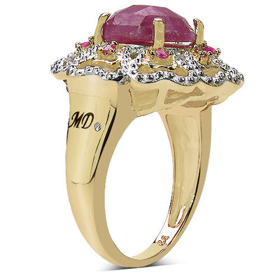 14K Yellow Gold Plated Pink Sapphire & Ruby Ring
