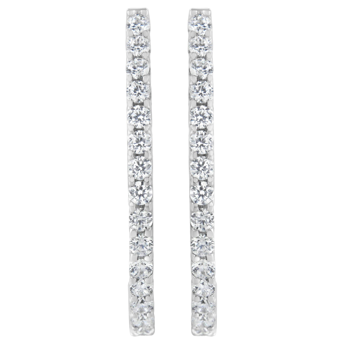 Boucles d'oreilles créoles oblongues en or blanc 14K avec diamants - 2,0 Cttw