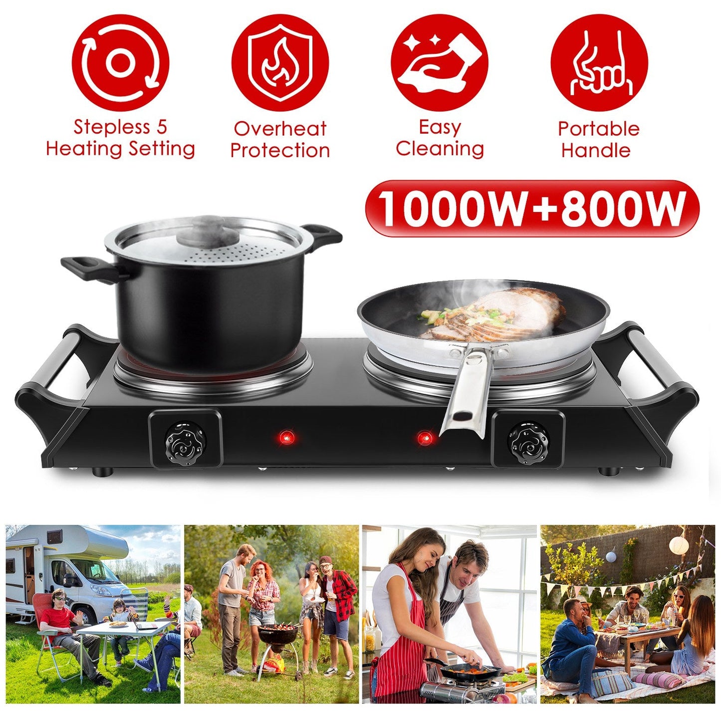 Placa Calentadora Portátil Doble de 1800W