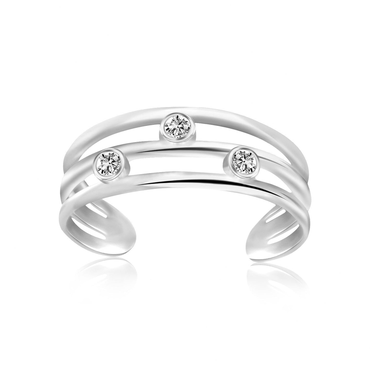 Bague de orteil en argent sterling à motif ouvert à triple ligne avec zircon cubique
