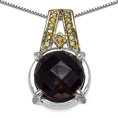Pendentif élégant en quartz fumé de 3,16 carats et diamants en argent sterling