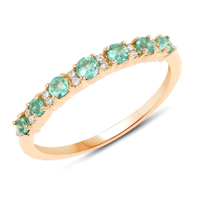 0.41 Carat Genuine Zambian Emerald and White Diamond Ring in 14K Yellow Gold