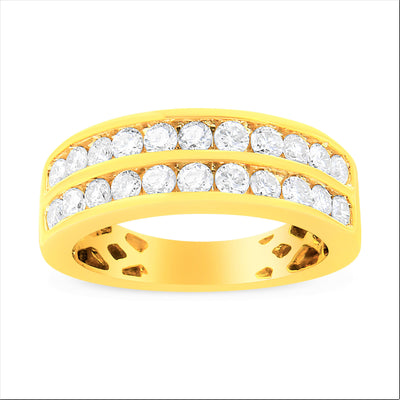 10K Yellow Gold Two-Row Diamond Band Ring - Size 6