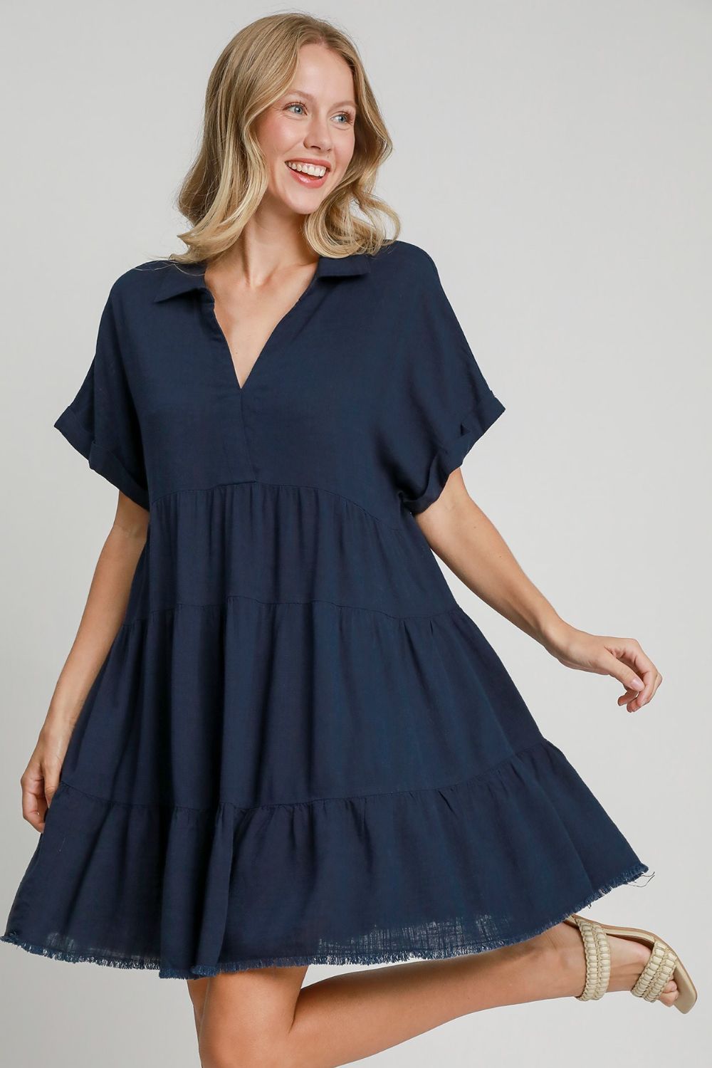 Vestido Casual de Talla Grande en Azul Marino Oscuro para Mujeres