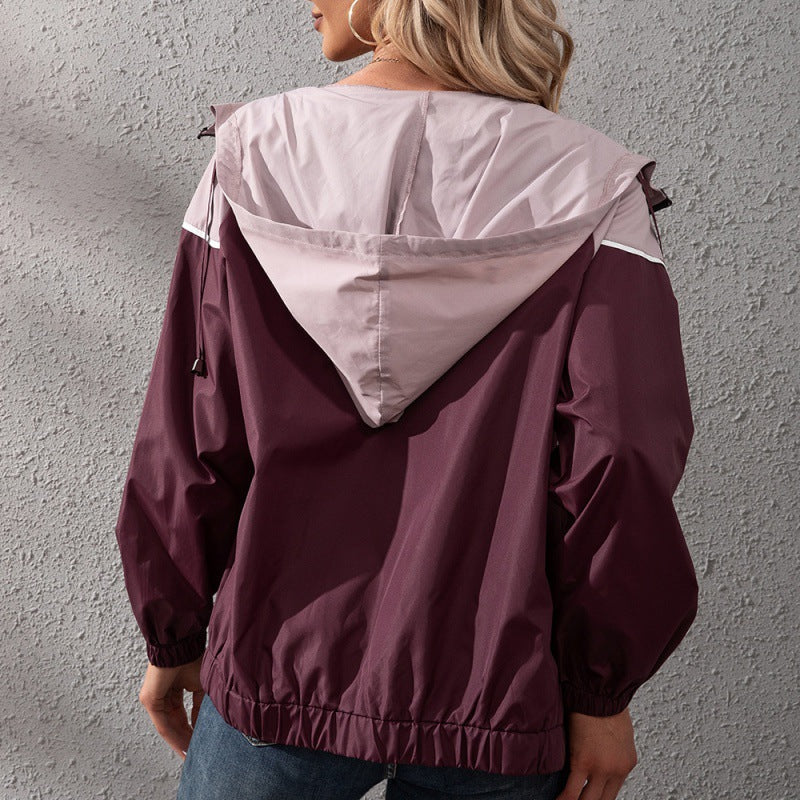 Women's Hooded Waterproof Jacket in Khaki, Blue, and Wine Red