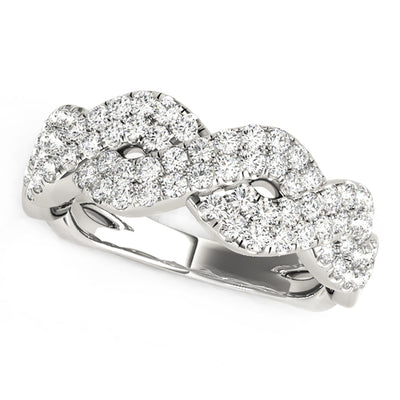 Anillo de Olas entrelazadas con Diamantes en Oro Blanco de 14k