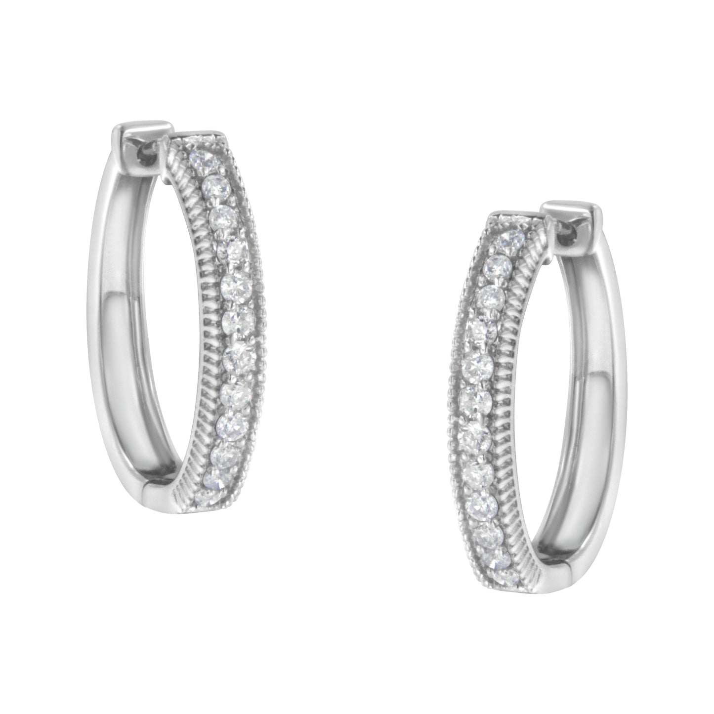 Pendientes de aro de diamantes de oro blanco de 10KT con diamantes de 1.00 cttw