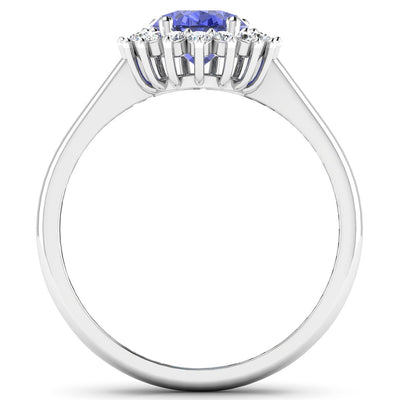 1.92 Carat Genuine Tanzanite and Diamond Halo Ring in 14K White Gold