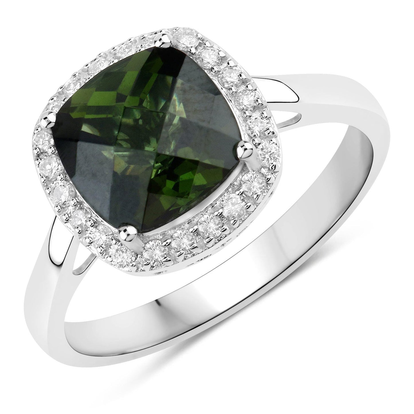 Bague de fiançailles en or blanc 14K avec tourmaline verte de 2,64 carats et diamants