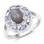 Anillo de Plata Esterlina con Piedra de Luna Gris y Tanzanita de 2.35 Quilates