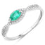 Bague en or blanc 14K avec émeraude zambienne de 0,32 carat et diamants