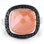 6.46 Carat Peach Moonstone & Black Spinel Sterling Silver Ring