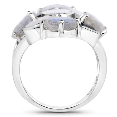 Bague en Labradorite et Pierre de Lune Arc-en-Ciel Blanche de 10,30 Carats
