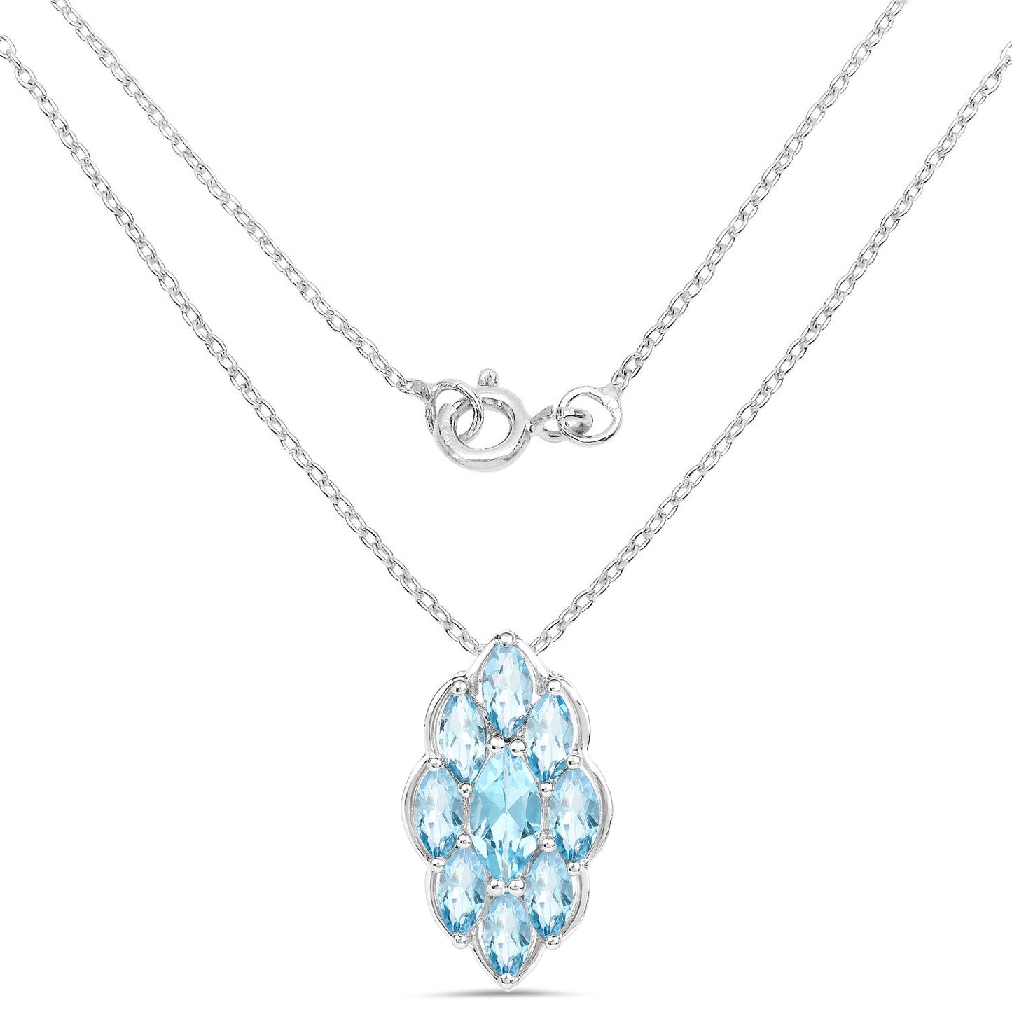 4.77 Carat Genuine Swiss Blue Topaz Pendant in Sterling Silver