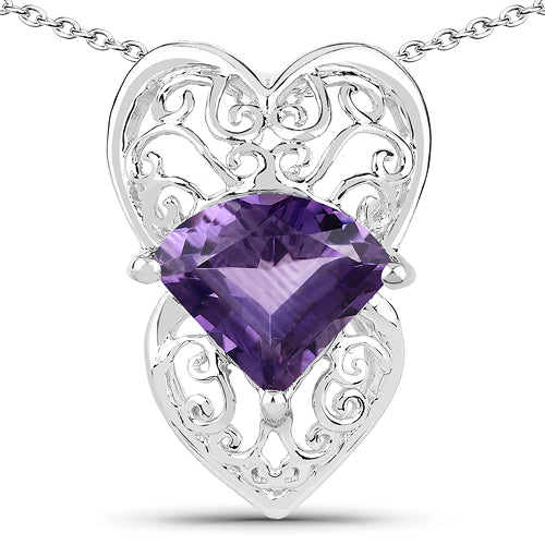 Pendentif en argent sterling en forme de cœur en améthyste véritable de 7,80 carats