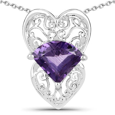 7.80 Carat Genuine Amethyst Sterling Silver Heart Pendant
