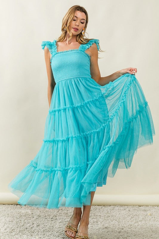 Robe Midi à Volants en Tulle pour Femmes - Élégante et Romantique