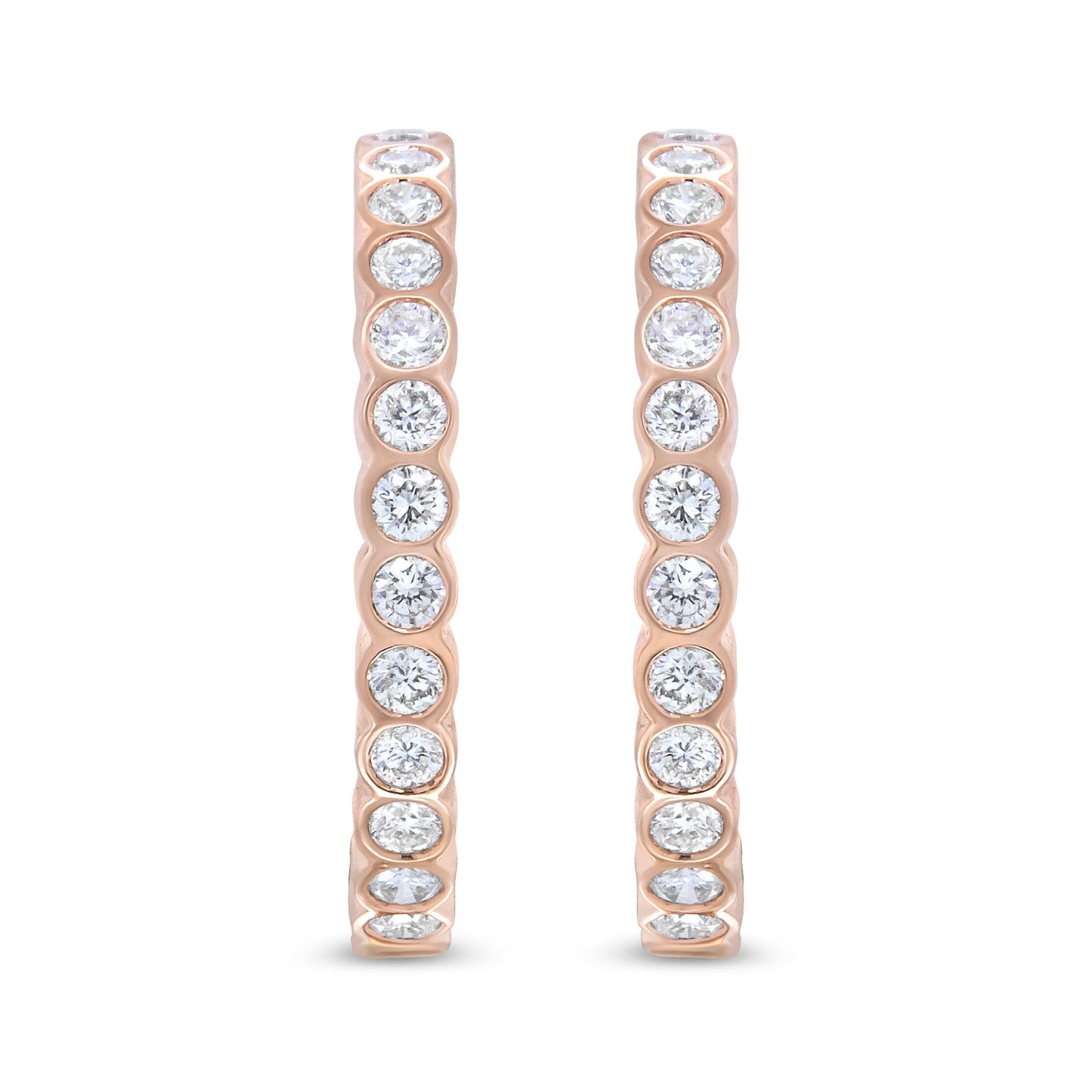 18K Rose Gold Diamond Hoop Earrings - 1 Cttw