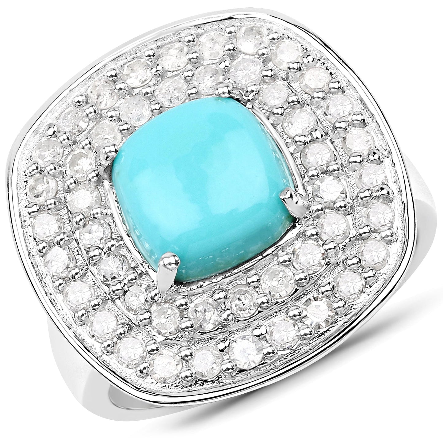Anillo de plata esterlina de 2.80 quilates con turquesa y diamantes blancos