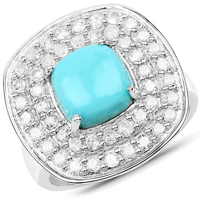 2.80 Carat Turquoise and White Diamond Sterling Silver Ring