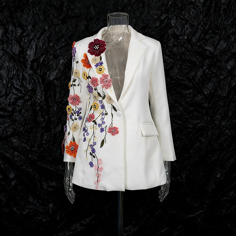 Elegant Women's Suit with 3D Floral Embroidery