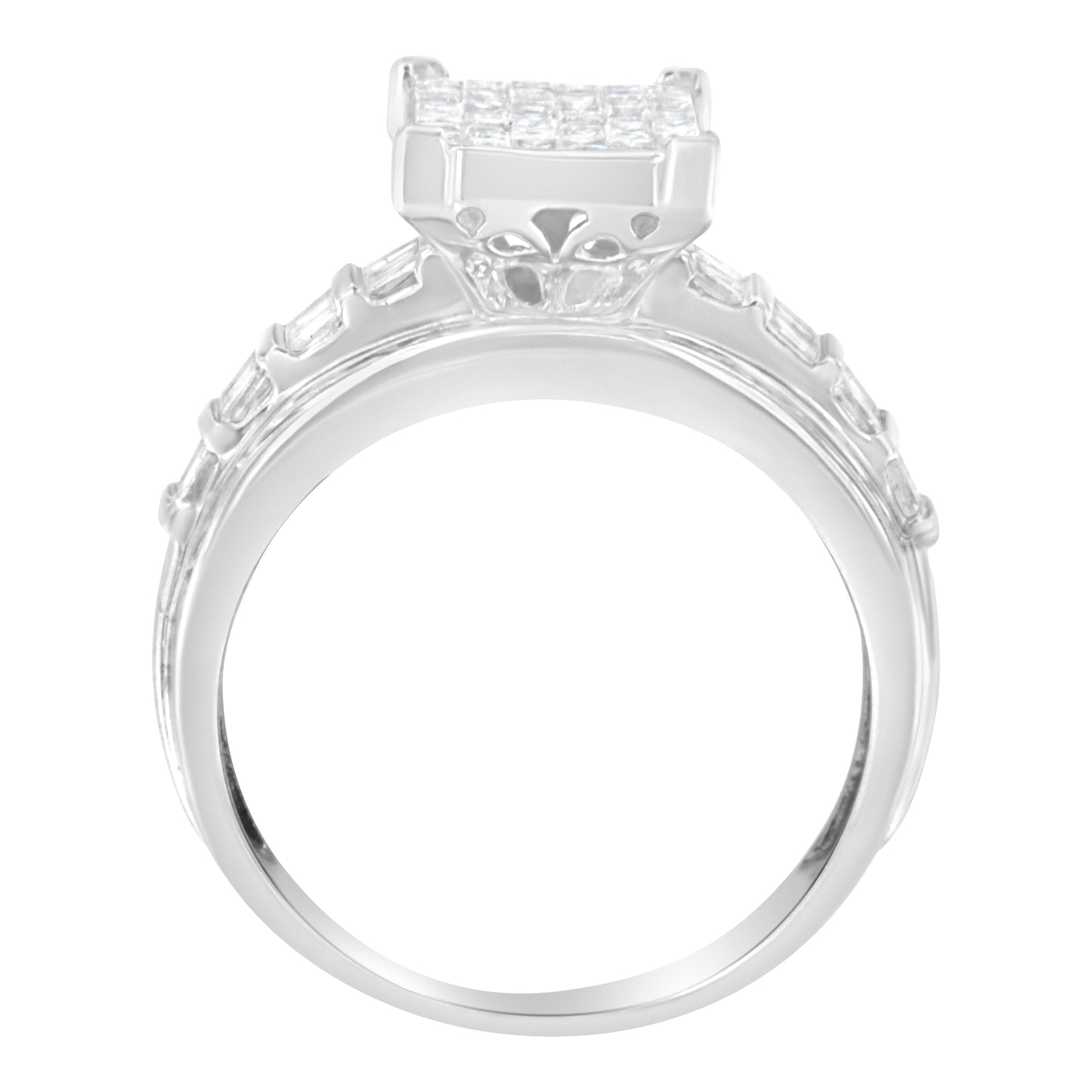 14K White Gold Mixed-Cut Diamond Rectangle Cluster Ring - Size 5