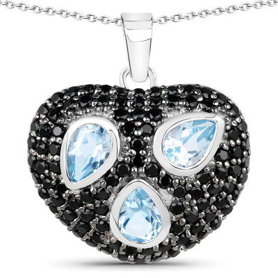 Pendentif en argent sterling de 3,52 carats en topaze bleue et spinelle noire