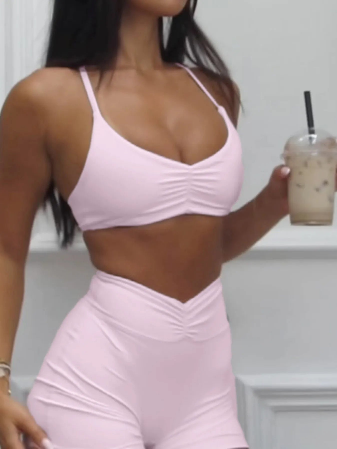 Ruched Sports Bra & High-Waisted Shorts Active Set