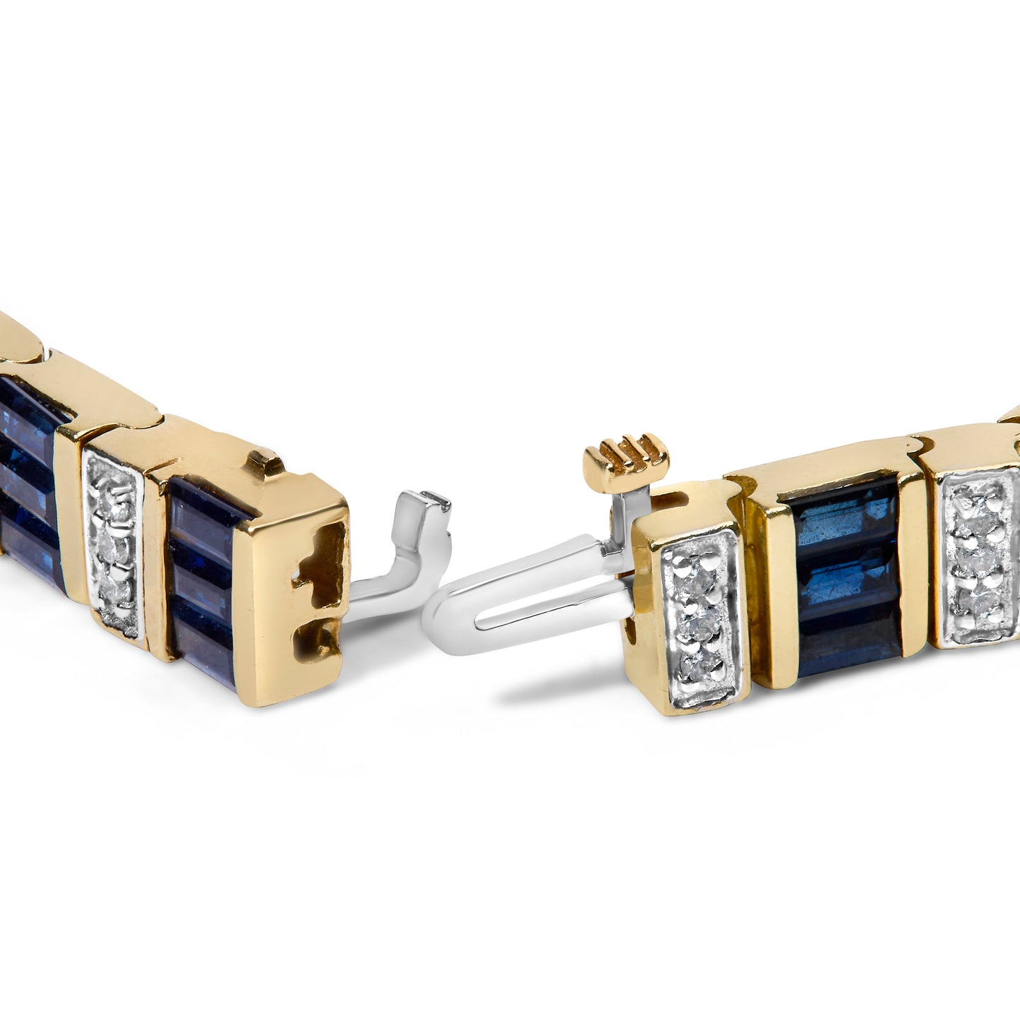 Pulsera de eslabones de diamantes y zafiros azules de oro amarillo de 14K - 7"