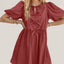 Elegant Ruched Puff Sleeve Mini Dress with Bow Detail