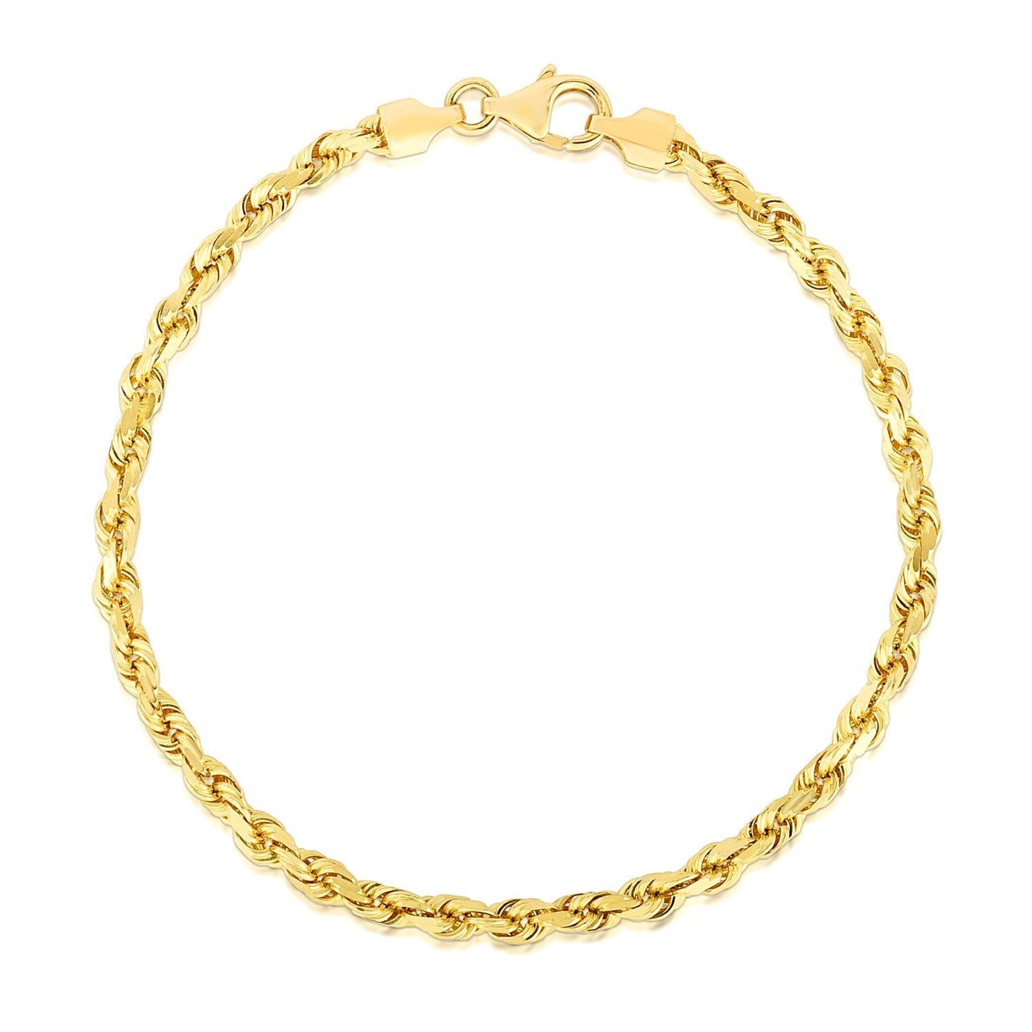 14k Yellow Gold Solid Diamond Cut Rope Bracelet - 4.0mm