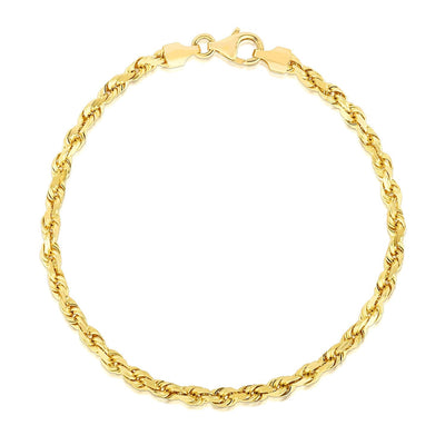 14k Yellow Gold Solid Diamond Cut Rope Bracelet - 4.0mm
