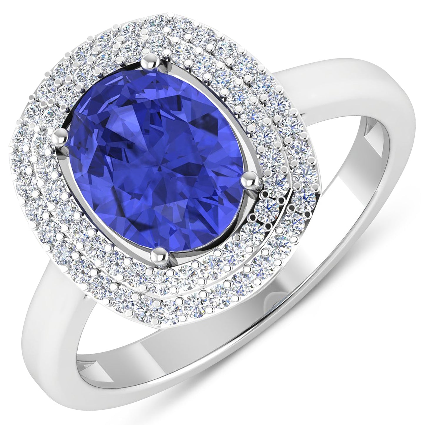 Bague en Tanzanite et Diamants Blancs de 2,02 Carats en Or Blanc 14K