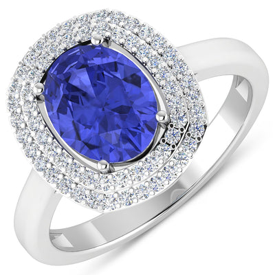 Bague en Tanzanite et Diamants Blancs de 2,02 Carats en Or Blanc 14K
