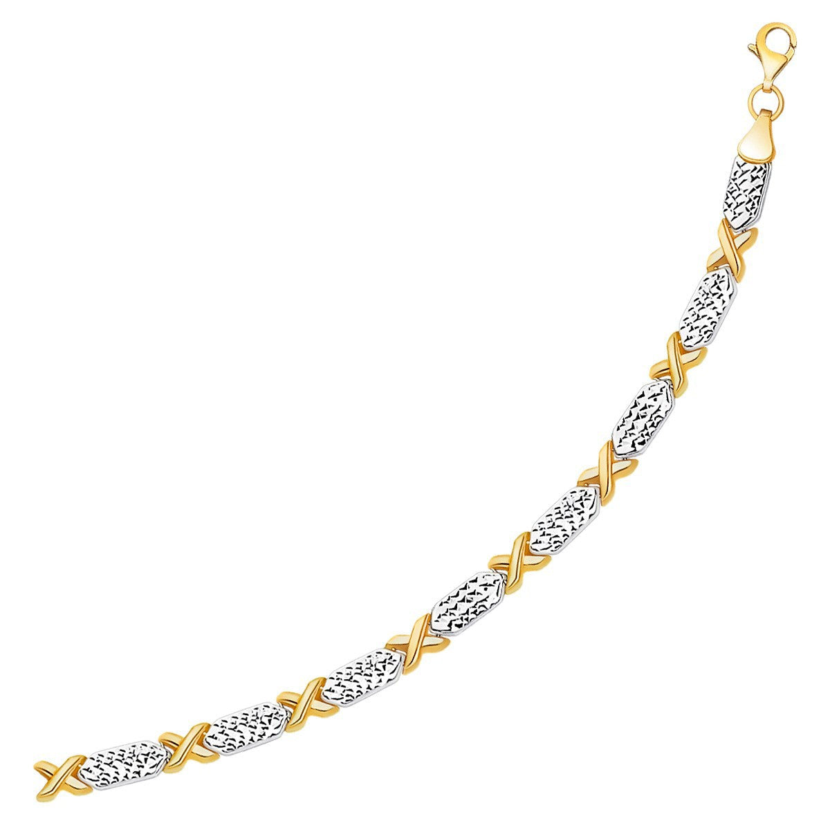 Pulsera de Línea X Elegante de Oro Bicolor de 14k