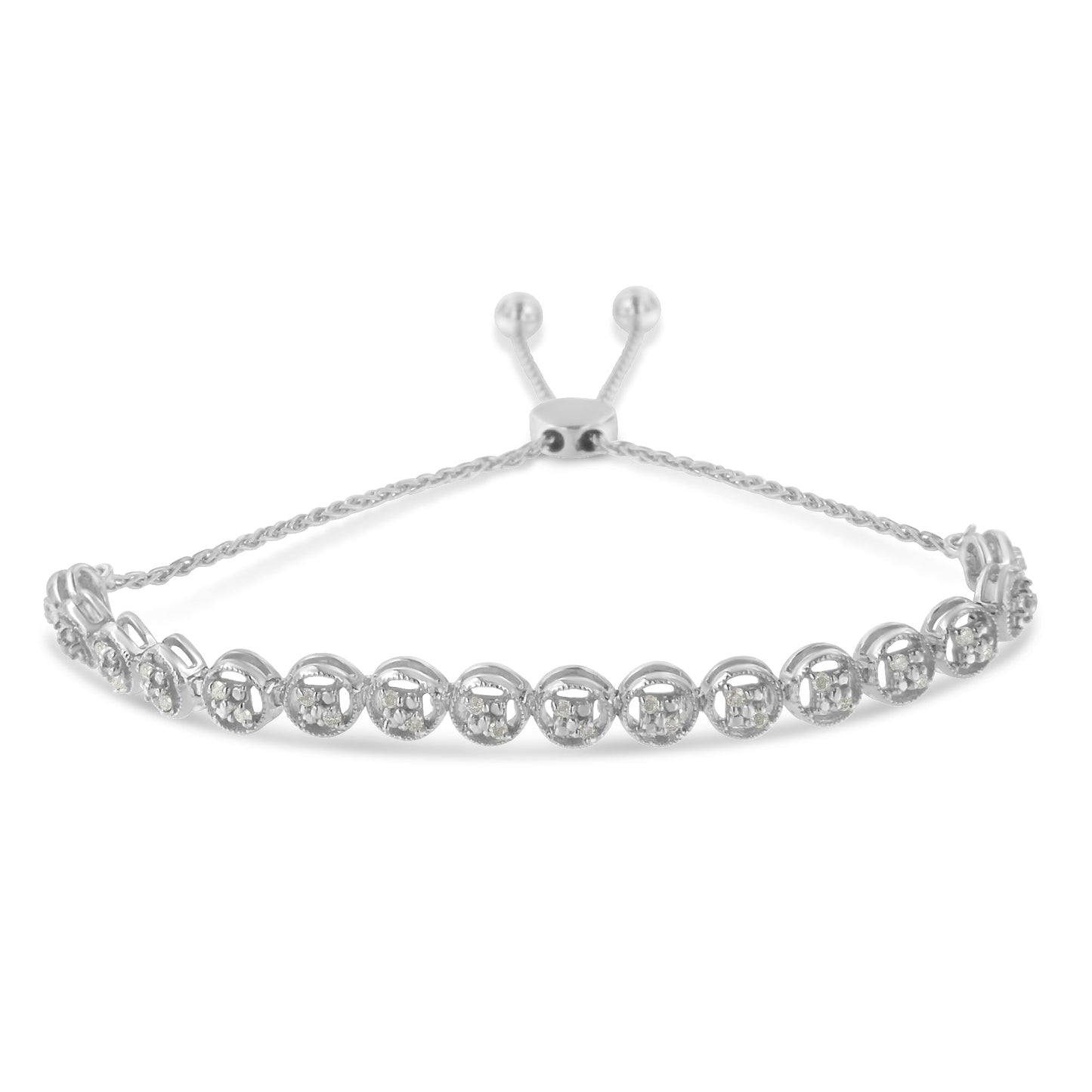 Pulsera Bolo de Diamante Cortado Redondo de Plata Esterlina .925