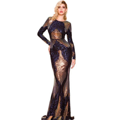 Long Sleeve Backless Sequin Maxi Dress