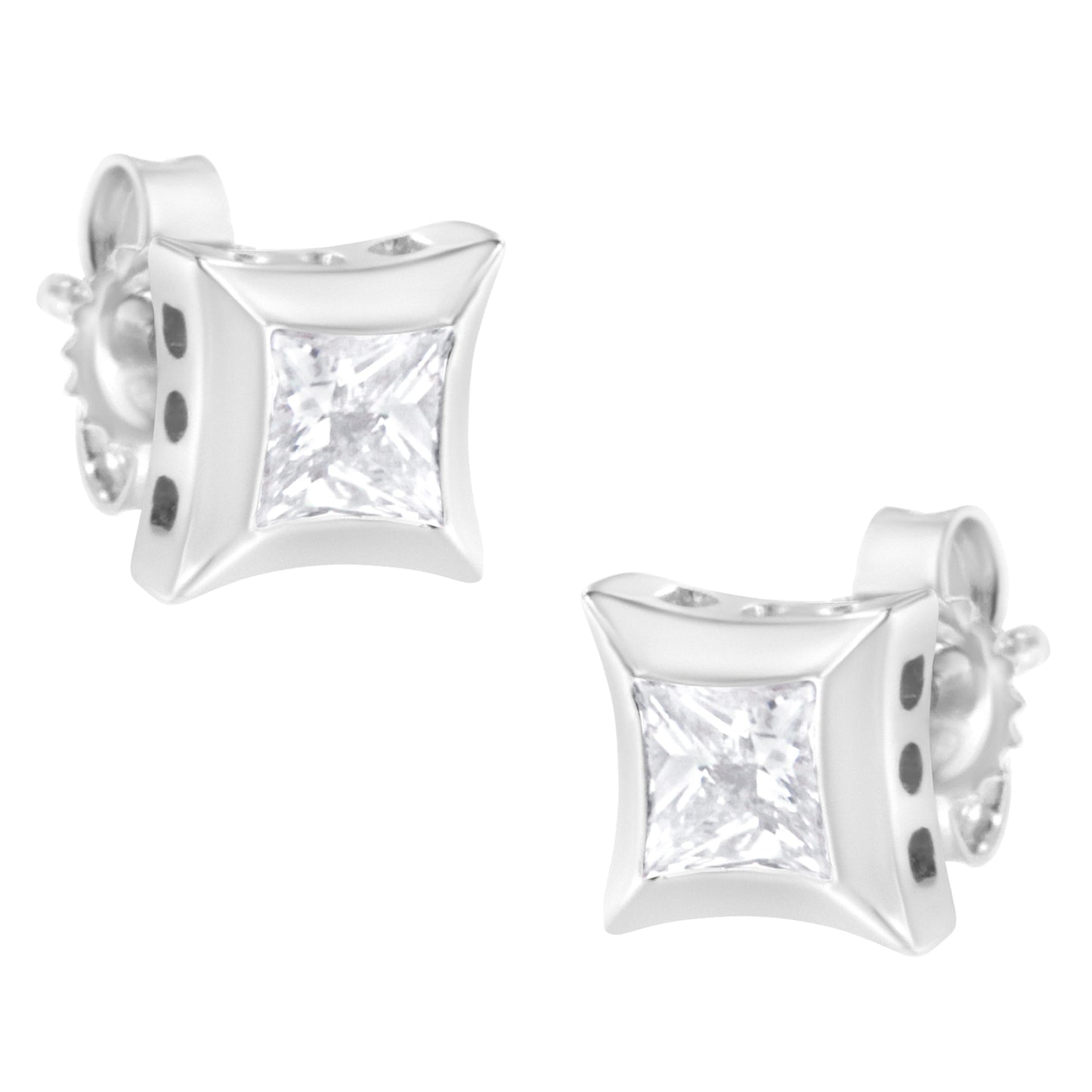 Boucles d'oreilles en diamant taille princesse en or blanc 10K avec sertissage invisible