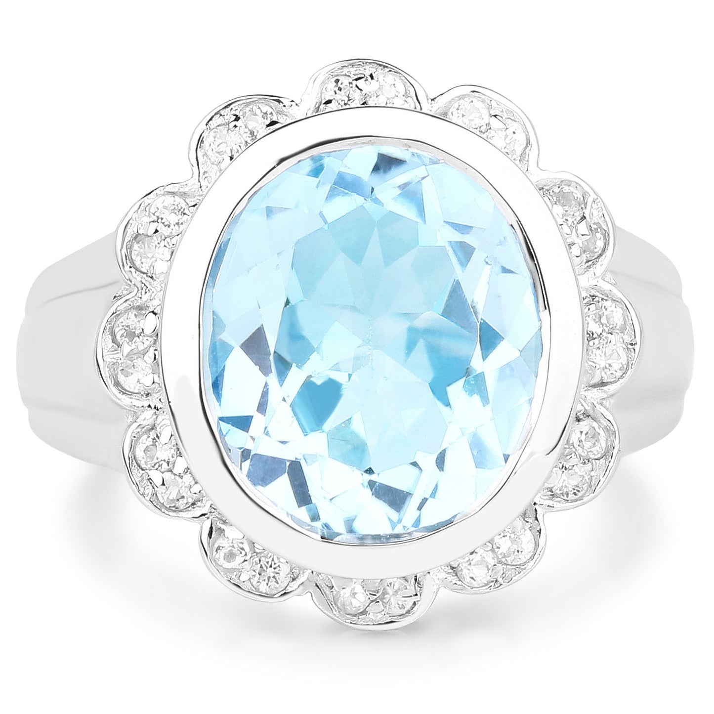 Bague en argent sterling avec topaze bleue et topaze blanche de 5,39 carats