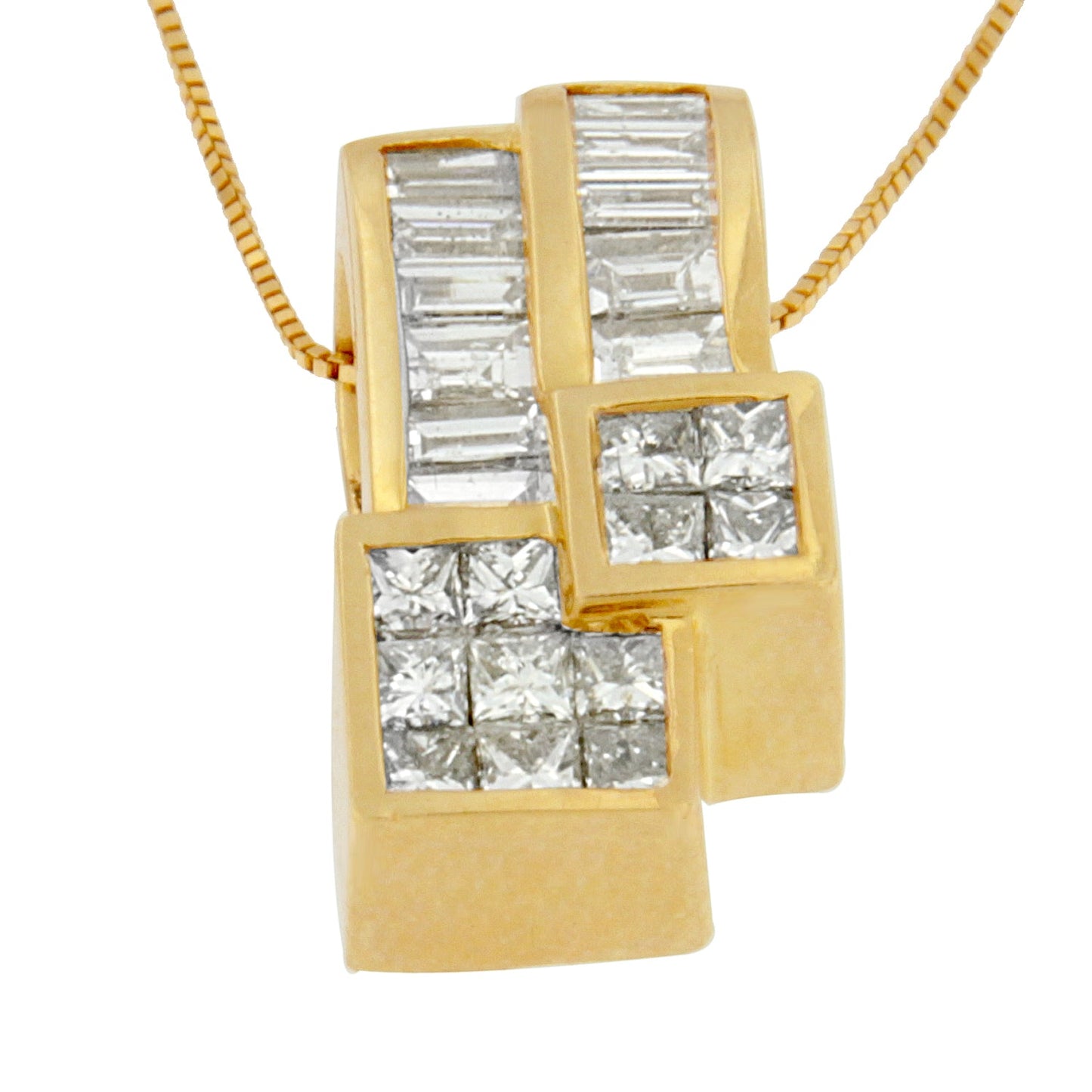 Collier Pendentif Géométrique en Diamant en Or Jaune 14K
