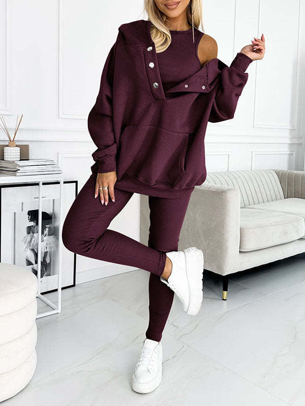 Ensemble de sport pour femmes en 3 pièces avec sweat à capuche et pantalons
