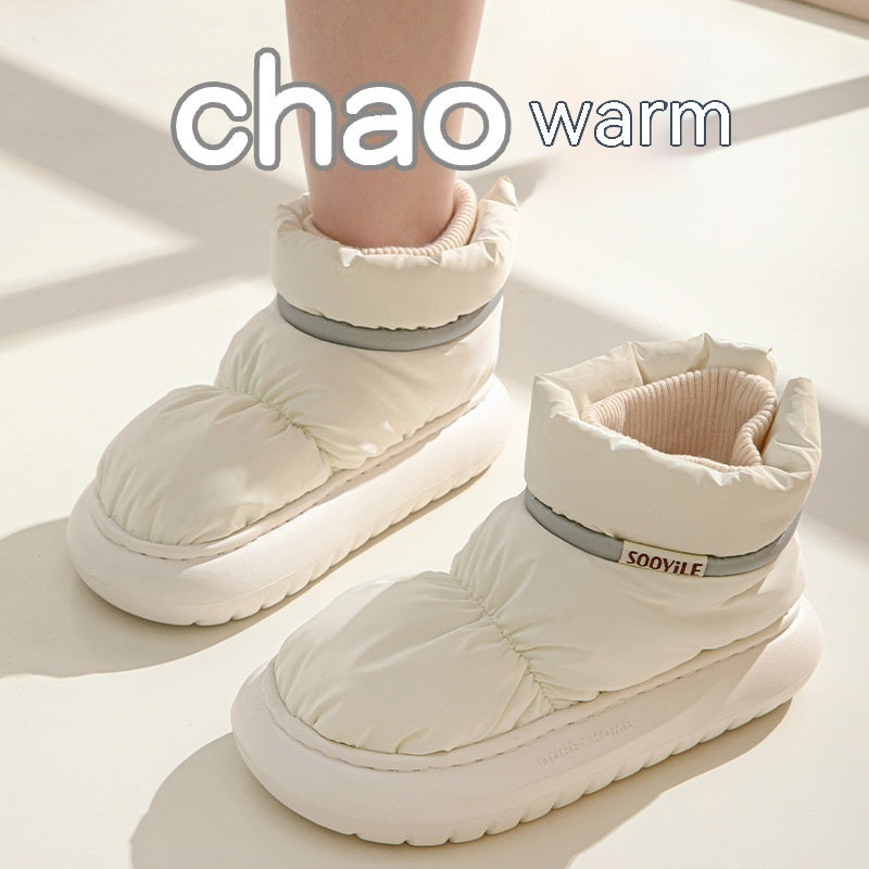 Women's Ankle Wrap Cotton Slippers - Thick Sole & Non-Slip