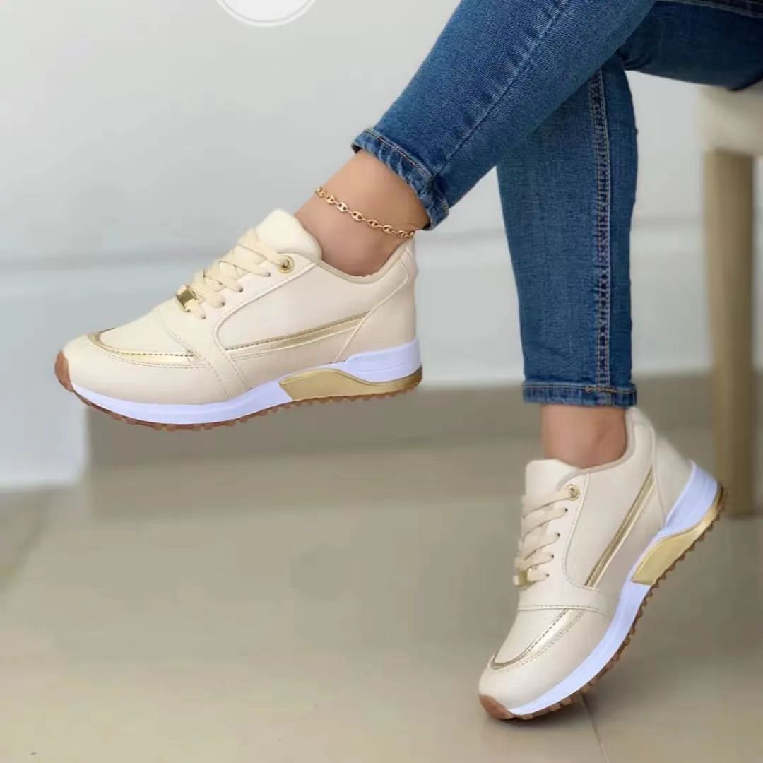 Women's Casual Flat Style Pumps - Color Matching Lace-up Sneakers