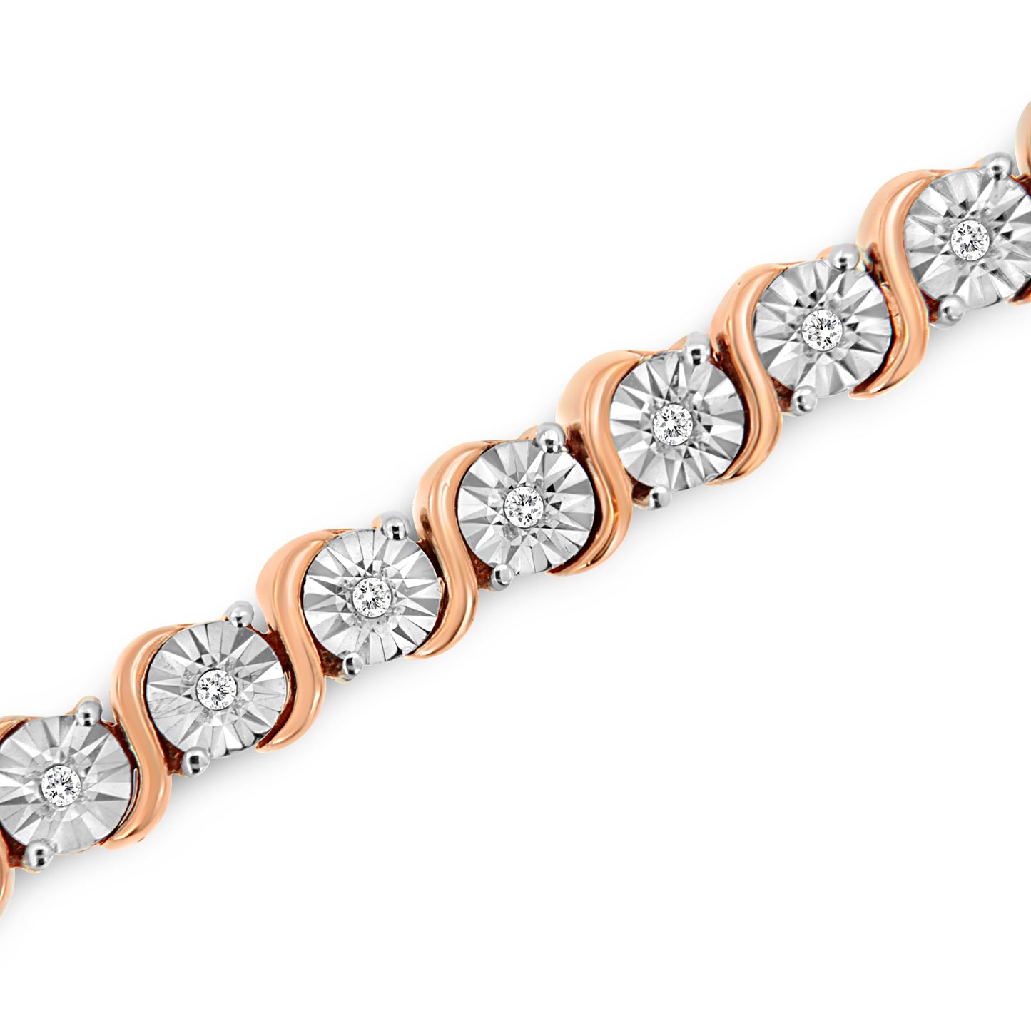 Pulsera de Tenis de Diamantes de Plata Esterlina Baño de Oro Rosa de 14K - 7"