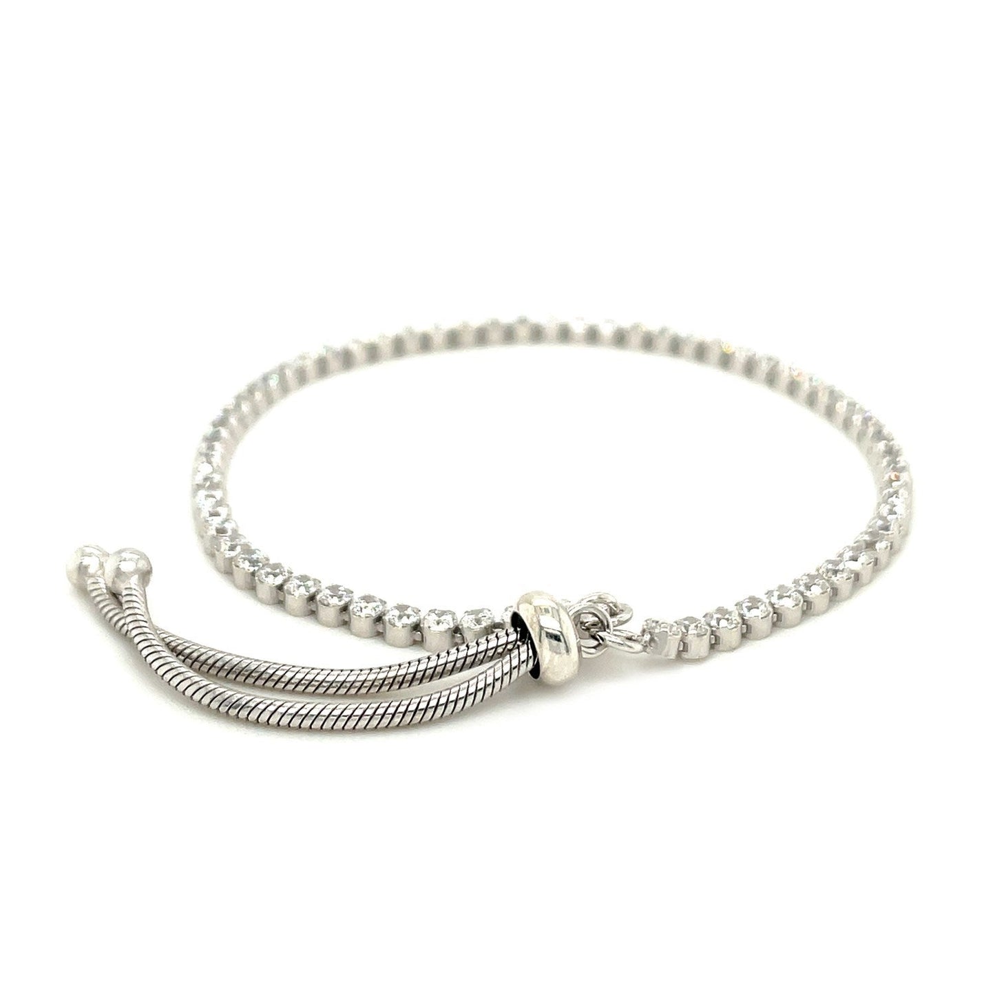 Pulsera Ajustable Estilo Tenis con Circonitas en Plata de Ley
