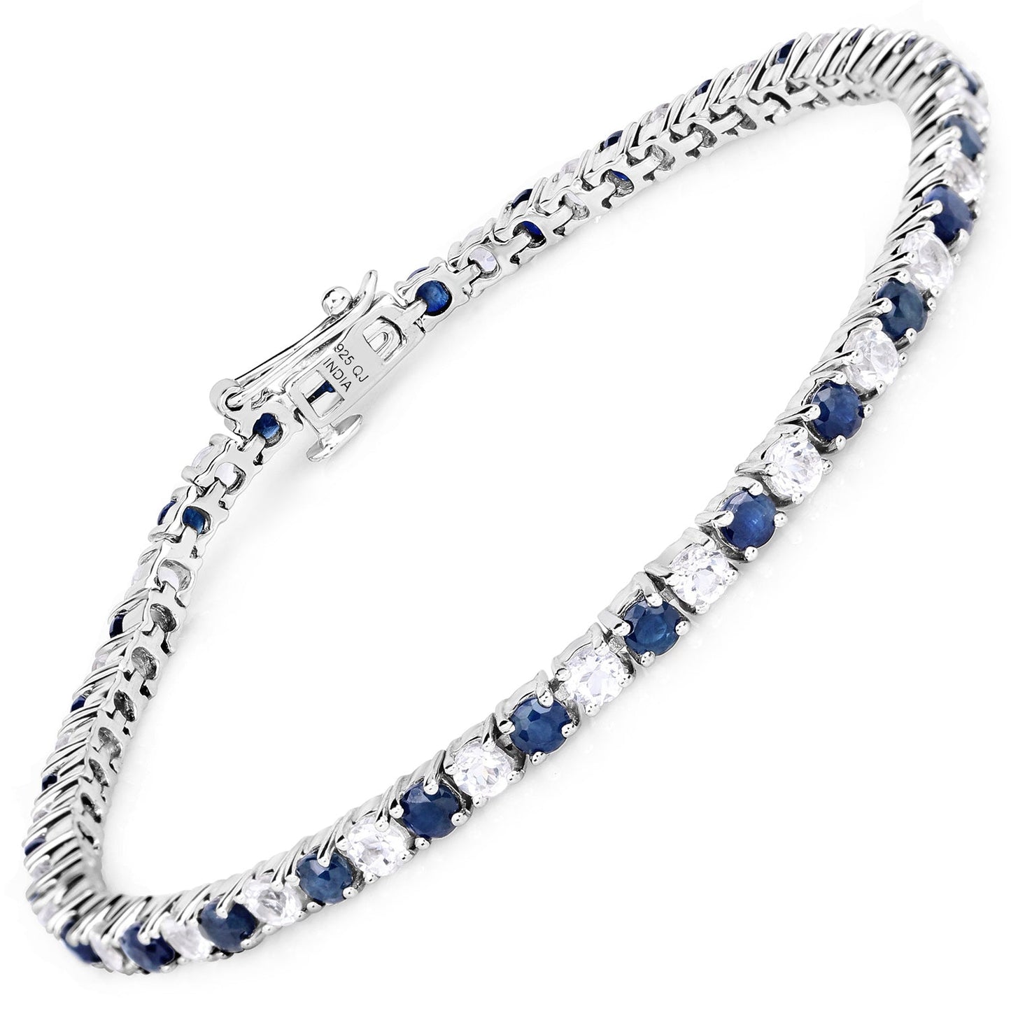 Elegant Blue Sapphire and White Topaz Tennis Bracelet