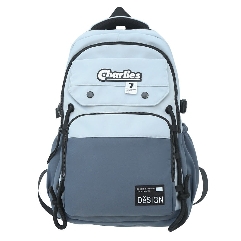 Mochila de Moda Doble de Color Contrastante para Hombre de Gran Capacidad