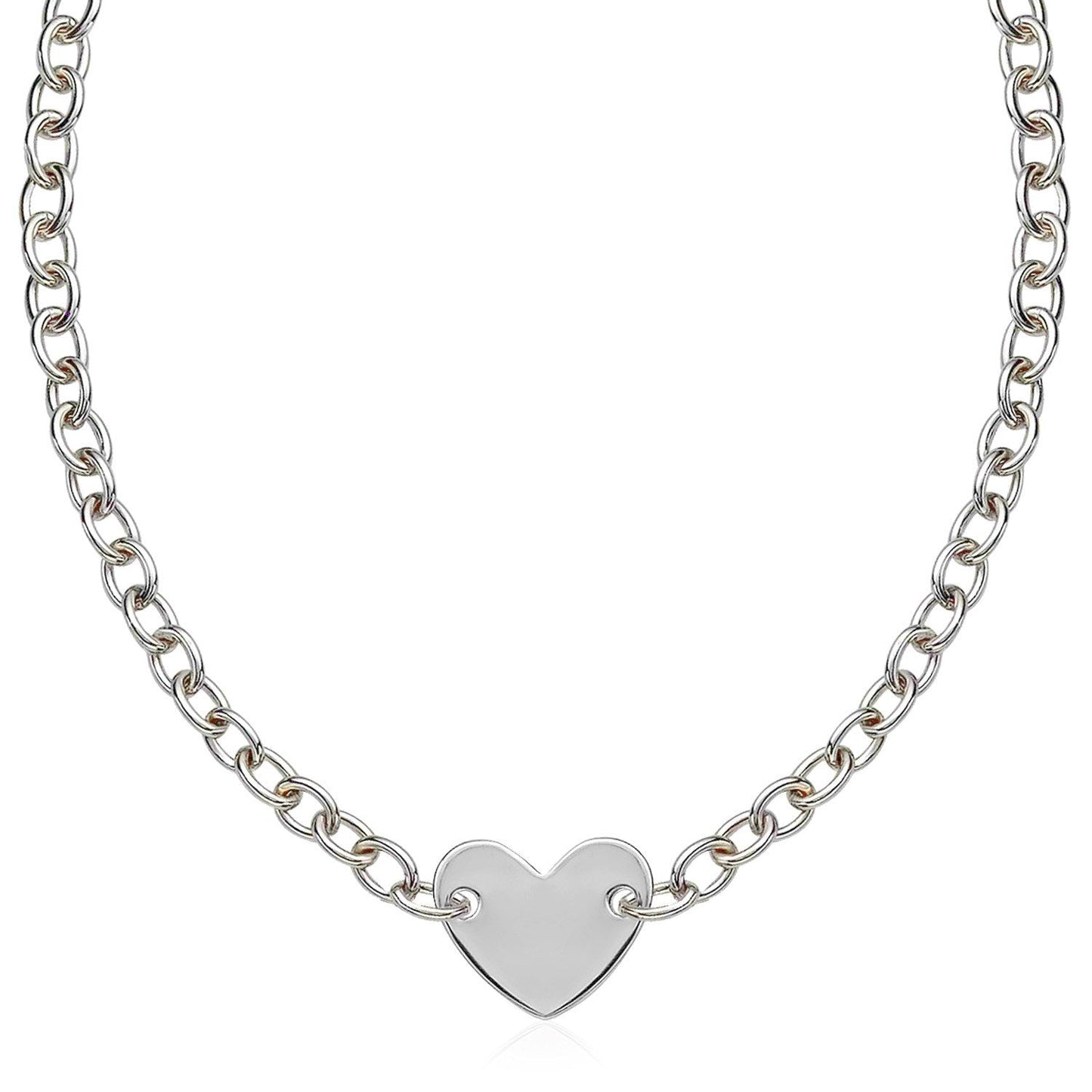 Sterling Silver Rhodium Plated Heart Motif Chain Necklace
